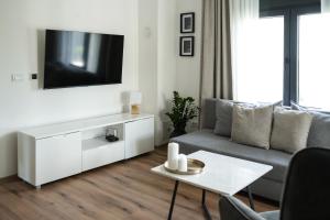 a living room with a couch and a tv on a wall at Aeri Nature Concept in Baljevac