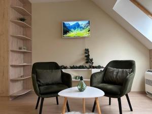 two chairs and a table in a living room at Zlati`s house 1 in Sofia