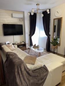 a living room with a couch and a tv at Freedom APARTMAN RUMA in Ruma