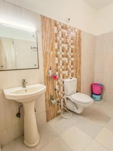 a bathroom with a sink and a toilet at Hotel The Golden Bird in Agra