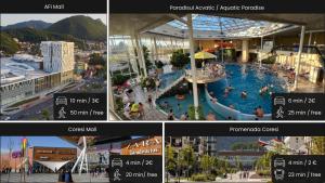 un collage de cuatro fotos de una piscina en KOA - Twin Tower, en Brasov