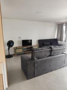 Una sala de estar con un sofá y un televisor. en Apartamento 21 Praia de Leste, en Pontal do Paraná
