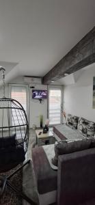 a living room with a bed and a couch at APARTMENTS IVANOViC CENTER CITY in Bajina Bašta