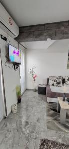 een woonkamer met een bank en een tv aan de muur bij APARTMENTS IVANOViC CENTER CITY in Bajina Bašta