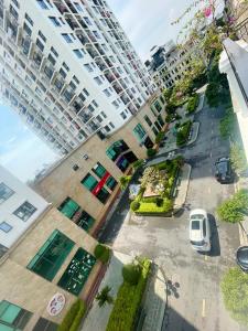 an aerial view of a city street with a large building at Tâm Anh Hotel in Hanoi