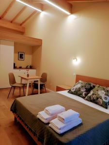 a hotel room with two beds and a table at Grandmother Custódia's House Gerês in Campo do Gerês +54 photos