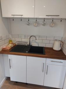 eine Küche mit Spüle und Arbeitsplatte in der Unterkunft The Garden Room at Poplar Cottage in Wick Saint Lawrence