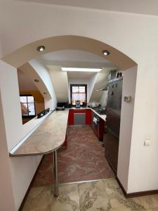 a kitchen with a counter top in a room at CENTRUM 22 RESIDENCE Ap II in Sibiu