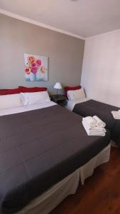 two beds in a hotel room with two beds at Hostal malvinas in Ushuaia