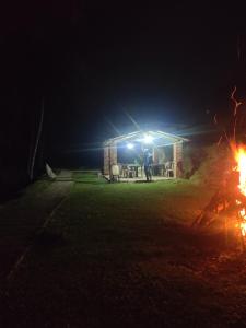 a man standing in front of a tent at night at STREAM side in Madikeri +17 photos