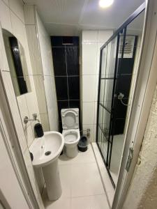 ブルサにあるPoyraz suitのトイレと洗面台のある小さなバスルーム