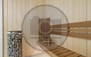Una habitación con un estante de madera con un cubo de botellas de vino. en Stunning Home In Spøttrup With Sauna, en Lem 14 fotos más