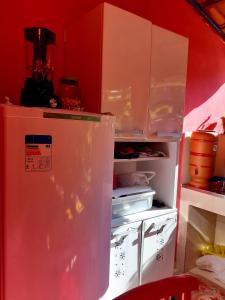 a refrigerator with its door open in a kitchen at Morada das Plantas in Mucugê