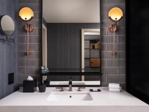 a bathroom with a sink and a mirror at Hotel Distil, Autograph Collection in Louisville