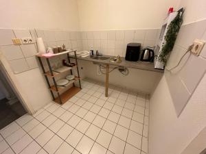 バート・シュヴァルバッハにあるTuhi Ferienwohnung freiのタイルフロアの小さなキッチン(シンク付)