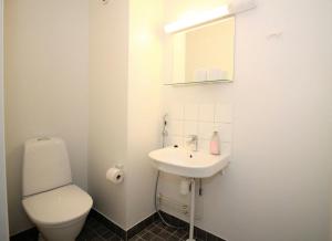 a white bathroom with a toilet and a sink at Spacious Apartment for 4 with Sauna in Salo +6 photos