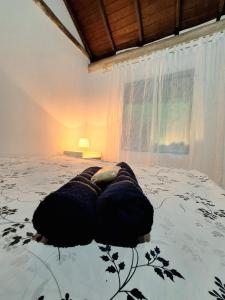 a bedroom with a large pillow on a bed at Loft charmoso! in Água Boa