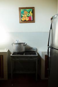 a pot on top of a stove in a kitchen at Hostal Casa del Sol in Suchitoto