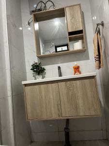 a bathroom with a sink and a mirror at Little Loft - The Loftel Ruaka in Nairobi