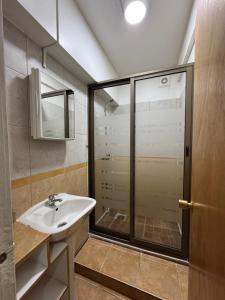 サンティアゴにあるDepartamentos Familiares Santiago de Chileの洗面台とシャワー付きのバスルーム +44枚の写真