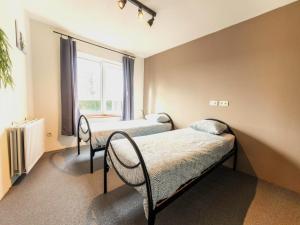 une chambre avec deux lits et une fenêtre dans l'établissement Single-storey holiday home in Heers, à Heers