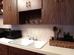 Una cocina o cocineta en Mid Century Style Cottage Near Historic Downtown