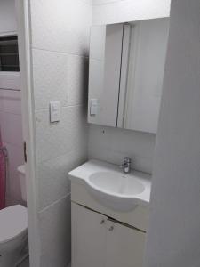 a bathroom with a sink and a mirror and a toilet at alojamiento lolita in Puerto Iguazú +4 photos