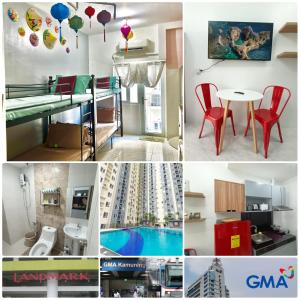 a collage of photos of a apartment at Vietnam Theme Kamuning MRT GMA 7 EDSA Veranda Pool Gym Netflix in Manila
