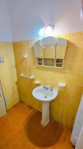 a bathroom with a white sink and a mirror at Departamento ITATI in General Alvear