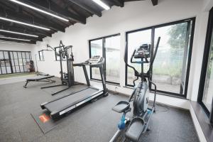 a gym with two treadmills and two ellipticals at えにしの宿 市原 一棟貸切 最大6名 BBQ ev充電可 in Ichihara