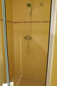 uma casa de banho com uma cabeça de chuveiro em Apartmán Susice em Sušice