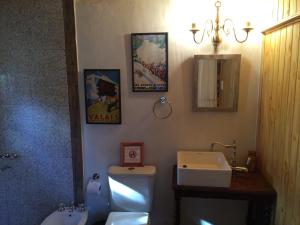 La salle de bains est pourvue de toilettes blanches et d'un lavabo. dans l'établissement SilverCord B&B, à Potrerillos