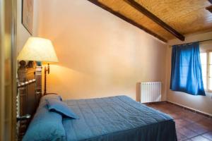 a bedroom with a blue bed and a lamp at casarural lapandera in Los Villares +38 photos