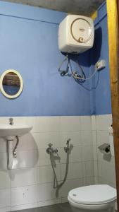 a bathroom with a shower and a toilet and a sink at Sylvan homestay mawlynnong in Mawlynnong +6 photos