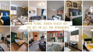 a collage of photos of a hotel room at Great offers on Long Stays!! LaLuNa Apartments in Gateshead