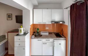 a small kitchen with white cabinets and a sink at Beautiful Apartment In Duce With House Sea View in Duće