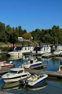 a group of boats docked in a marina at Prestige Yacht Resort Budapest in Budapest