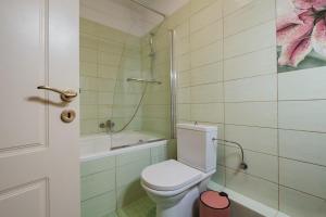 a bathroom with a toilet and a shower and a tub at Kompitsi View Retreat in Kompítsion +25 photos