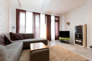 Una sala de estar con un sofá y un televisor. en Levin Alppihuoneistot 2 A 5 Visit Levi, en Levi