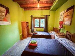 1 Schlafzimmer mit 2 Betten in einem Zimmer mit grünen Wänden in der Unterkunft La Casa del Monte in Ocero + 85 Fotos