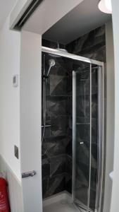 a shower with a glass door in a bathroom at London Luxury Apartments in Crystal Palace +89 photos