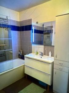 ein Badezimmer mit Waschbecken und Badewanne in der Unterkunft Chambre familiale lumineuse et spacieuse in Lille