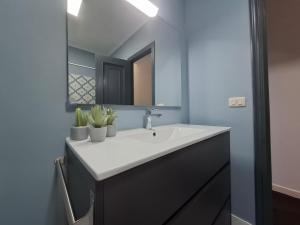 a bathroom with a white sink and a mirror at O Enxido - Vive dentro de la muralla de Ribadavia in Ribadavia +53 photos