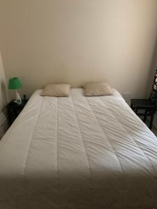 a large white bed with two pillows on it at The Old Vicarage in South Norwood +5 photos