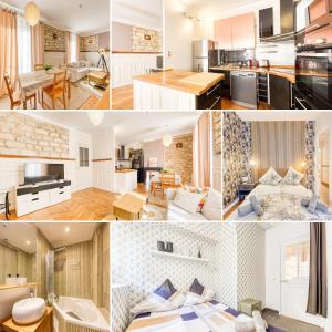 a collage of photos of a kitchen and living room of a house at Le Saint Mandé - Aux Portes de Paris & Vincennes in Saint-Mandé