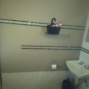 a bathroom with a sink and a penguin on a shelf at Chibu Backpackers Accommodation in Katima Mulilo +11 photos