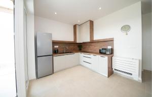 une cuisine avec des armoires blanches et un réfrigérateur en acier inoxydable dans l'établissement Lovely Apartment In Vrsi With Sauna, à Kod Mula