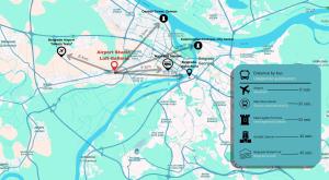 a map with locations on it at Airport Studio Loft - Galleria in Belgrade