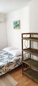 a bedroom with a bed and a book shelf at Maison de village in Sigean