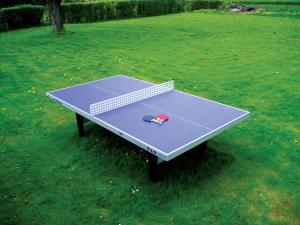 un tavolo da ping pong in mezzo a un campo di Fletcher Hotel Restaurant Bon Repos a Noorbeek